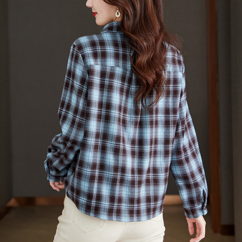 direct sales plaid shirt women's long sleeves  spring clothes new literary and retro top polished thickened shirt