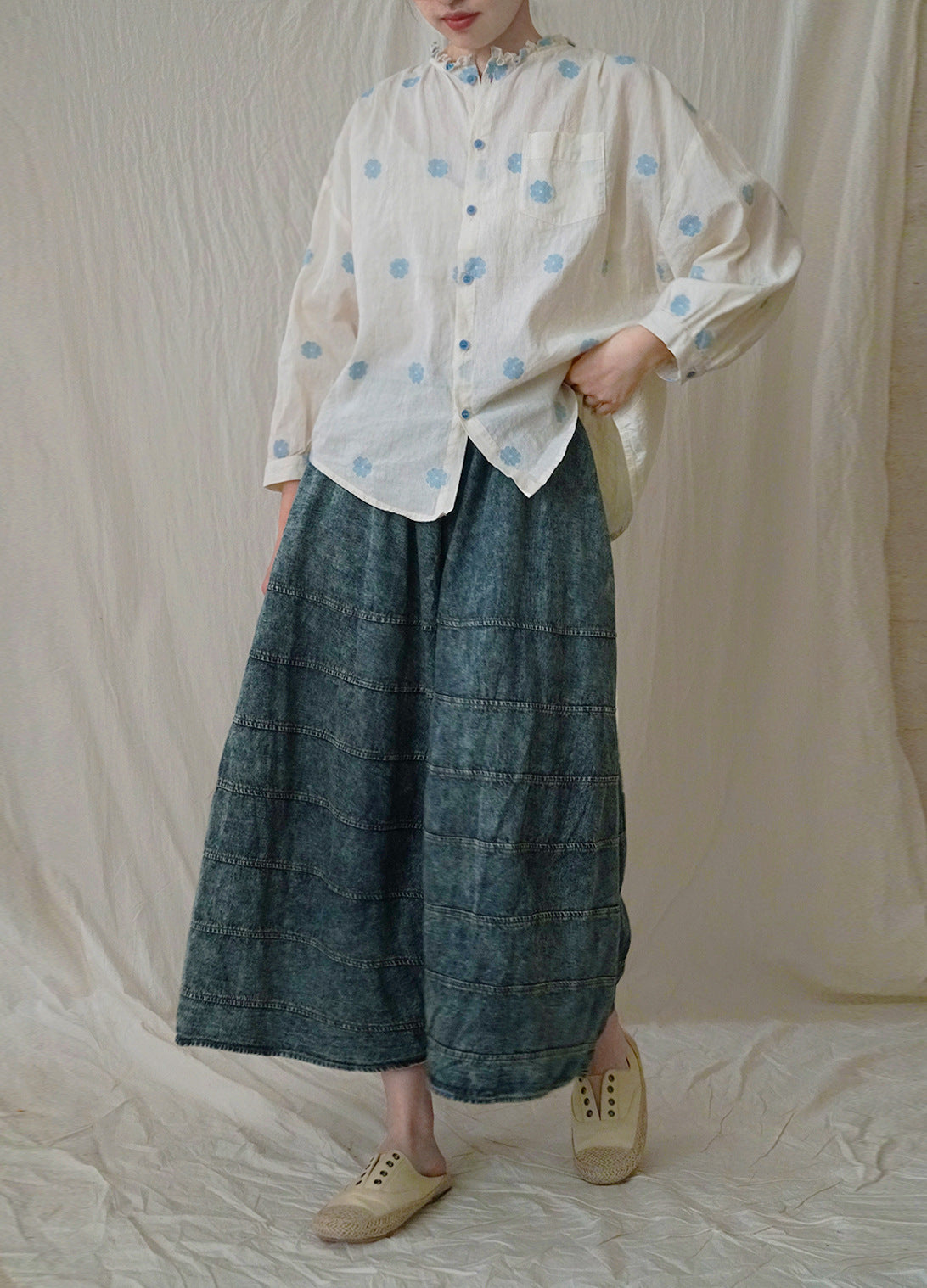 pastoral life daisy jacquard color matching shirt, retro  early autumn loose fun top S22274