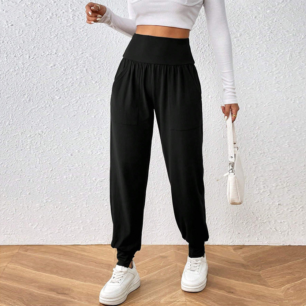 Hot Trade International Station Hot Sale Fashion Simple Casual Pants Autumn and Winter High Waist Leg Thin Versatile Nine-point Pants Women