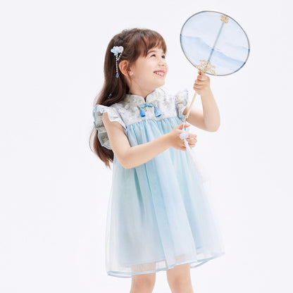 VLOVELAW Girls Dress Baby  Spring and Summer New Children's Mesh National Style Cheongsam and Dress Pure Cotton Princess Style
