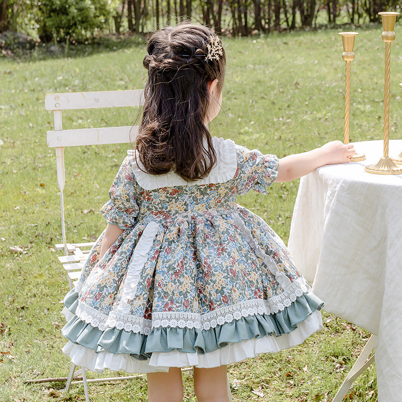 2025 Summer New Lolita Children Shirt Girls' Baby Floral Short Sleeve Dress Cute Princess Dress