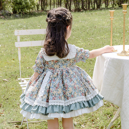 2025 Summer New Lolita Children Shirt Girls' Baby Floral Short Sleeve Dress Cute Princess Dress