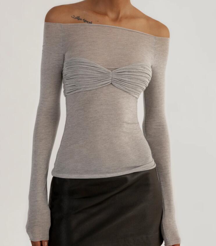 VLOVELAW New European and American Women's Casual Spring  New Bow Tube Top Long Sleeve T-shirt Top Y2g Fashion