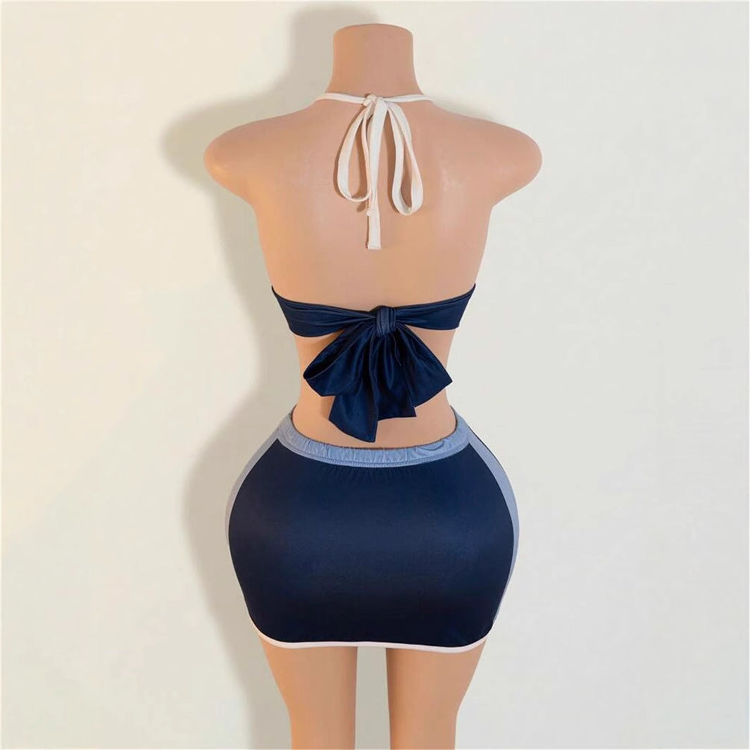 Popular,  and summer new women's clothing New Popular trade sexy Spice Girl printing sleeveless backless hip skirt set