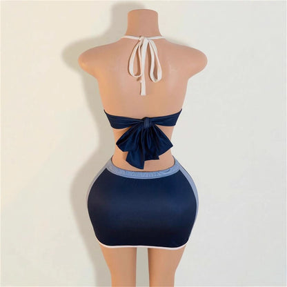 Popular,  and summer new women's clothing New Popular trade sexy Spice Girl printing sleeveless backless hip skirt set