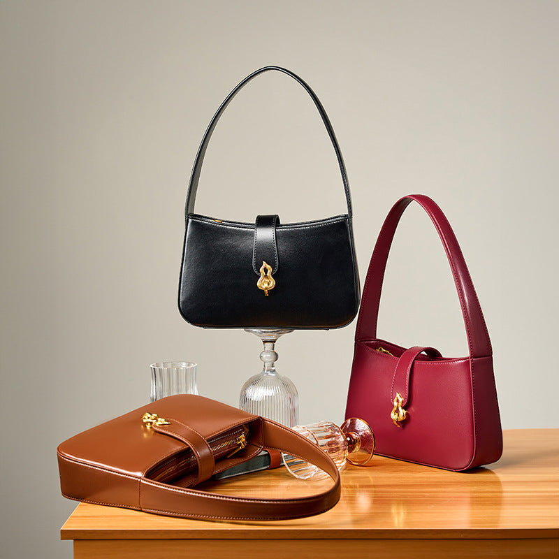 VLOVELAW 2025 New leather women's bag niche bridal bag young red high-end textured underarm bag women's daily shoulder bag