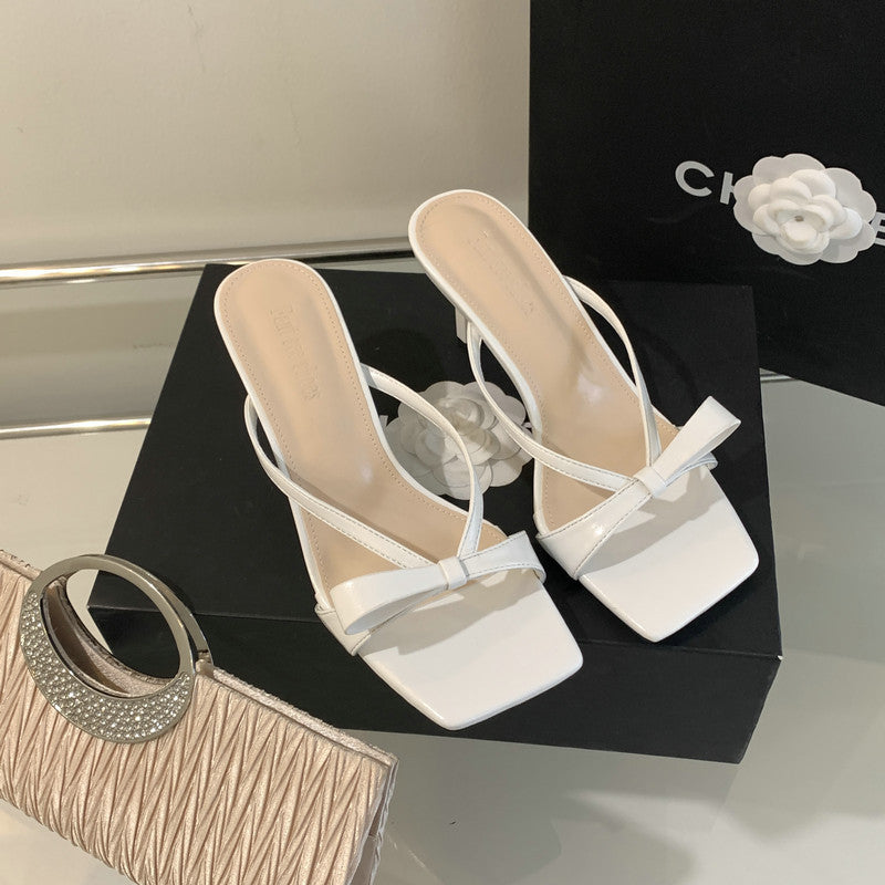 Spring and Autumn New  Style Square Toe High Heels Women's Roman Sandals Outer Wear Flip-Flops Flip-Flops All-Matching