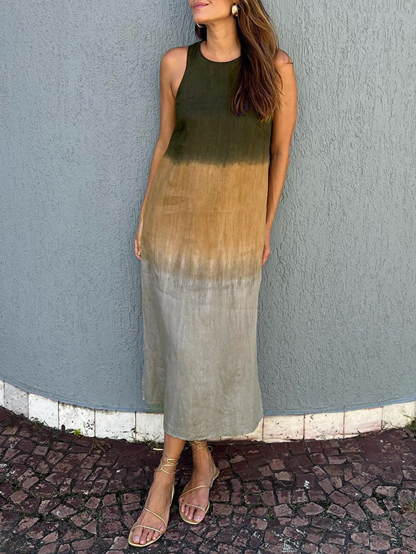 VLOVELAW Cross-Border Women's Clothing Women's Summer Casual Sleeveless Slit Gradient Color Long Dress