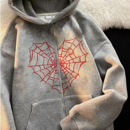 VLOVELAW 2025 Colored Spider Web Street Hip Hop Gothic Harajuku Y2k Black Zipper Hoodie Women, Harajuku Jacket Sweater Women