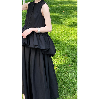 Luxi Temperament Fairy~ Fake two-piece sleeveless A-shaped vest skirt, summer new ruffle edge flower bud princess skirt 5066