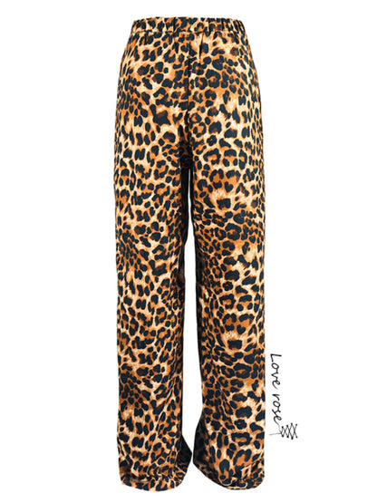 Tie and wrap original design, leopard print light elastic waist high waist casual pants, new women's clothing design trousers