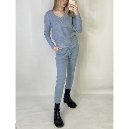 VLOVELAW  V-neck sweater set, Popular, 2025 popular autumn and winter warm backing V-neck sweater + pocket pants two-piece set