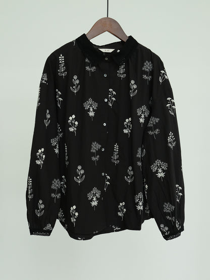 Autumn  Embroidered Combed Cotton Shirt, Pastoral Life Wenqing Versatile Loose Long Sleeve Top S22307