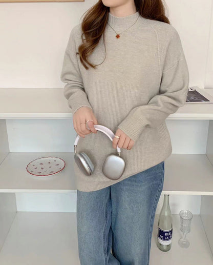 VLOVELAW Semi-turtleneck sweater women's autumn and winter New new loose retro lazy style solid color pullover soft waxy thickened knitted sweater