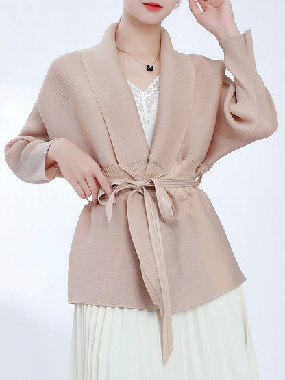 2025 Fashion versatile knitted sweater jacket women's cardigan design sense splicing pleated Korean wear early autumn top
