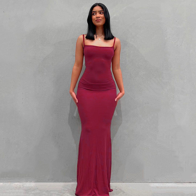 VLOVELAW European and American Foreign Trade New Women's Clothing Kardashian Skims Dress Casual Slim Strap Home Long Dress