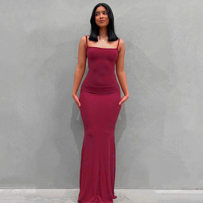 VLOVELAW European and American Foreign Trade New Women's Clothing Kardashian Skims Dress Casual Slim Strap Home Long Dress