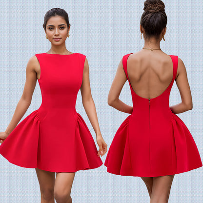 2025 C7143    Popular and  Fashion Women's Sleeveless Short Skirt Sexy Slim Backless Dress