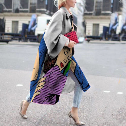 New autumn Popular trade women's clothing ebay  new long-sleeved lapel jacket printed woolen coat