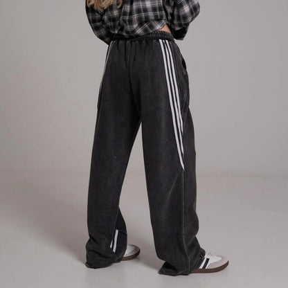 2025 2025n retro old striped spliced sweatpants sweatpants autumn and winter new versatile washed drawstring sweatpants casual pants