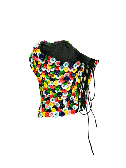 LOVEROSE original design ballet style color button strapless non-slip tube top breast wrap top fishbone coat