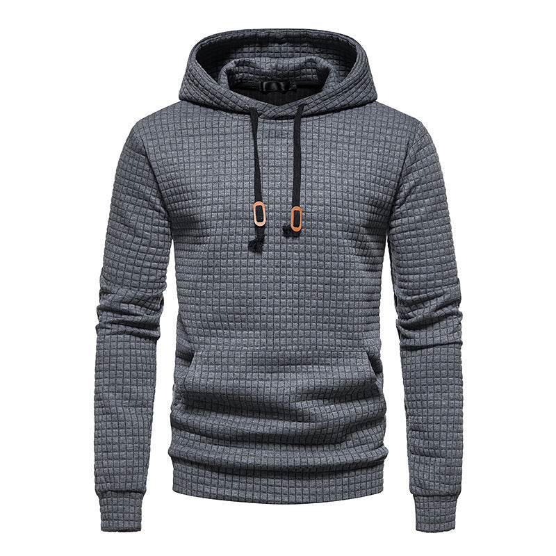 VLOVELAW popular Popular trade new Popularan size men's casual solid color jacquard men's  plaid quilting cotton long-sleeved hooded sweater