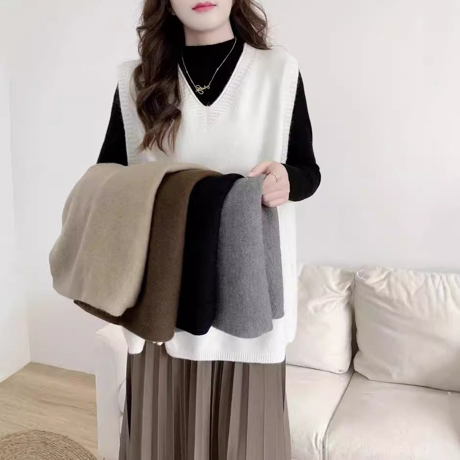 VLOVELAW Spring and Autumn New Sweater Women's Vest Knitted Vest Lazy V-Neck Loose Lace-up Cover Over Vest Wear Outside