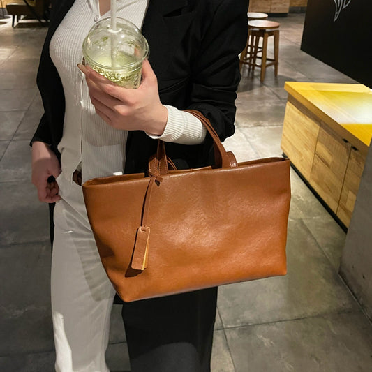 [Factory] Women's bag genuine leather women's bag underarm shoulder New cowhide tote bag crossbody retro soft leather large capacity