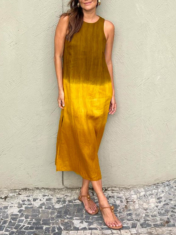 VLOVELAW Cross-Border Women's Clothing Women's Summer Casual Sleeveless Slit Gradient Color Long Dress
