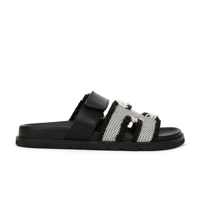 VLOVELAW  Su Cojin Same Super Second Uncle ~ New Color Leather Velcro Thick Bottom H Slippers Women's Sandals for Outer Wear Summer 2025
