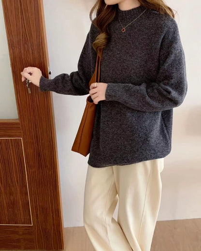 VLOVELAW Semi-turtleneck sweater women's autumn and winter New new loose retro lazy style solid color pullover soft waxy thickened knitted sweater
