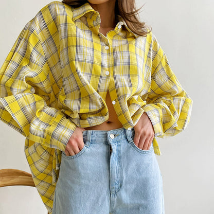 VLOVELAW 2025New autumn and winter new 2025 style pure cotton American retro commuter plaid shirt plaid shirt women's clothing