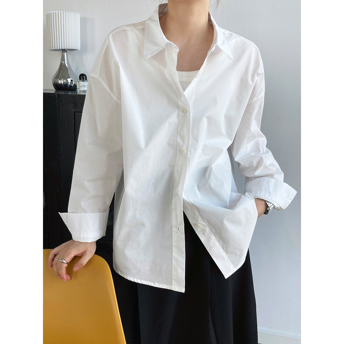 Luxi, spring new 60 cotton solid color long-sleeved shirt women's simple loose outer stacked casual shirt 319