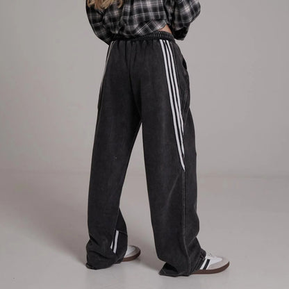 2025 2025n retro old striped spliced sweatpants sweatpants autumn and winter new versatile washed drawstring sweatpants casual pants