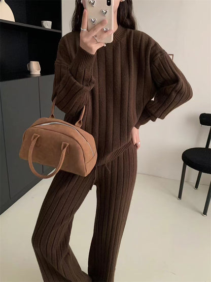 VLOVELAW Lazy wind knitted temperament sweater pants two-piece set women's autumn and winter New new Korean version fashion sweater set tide
