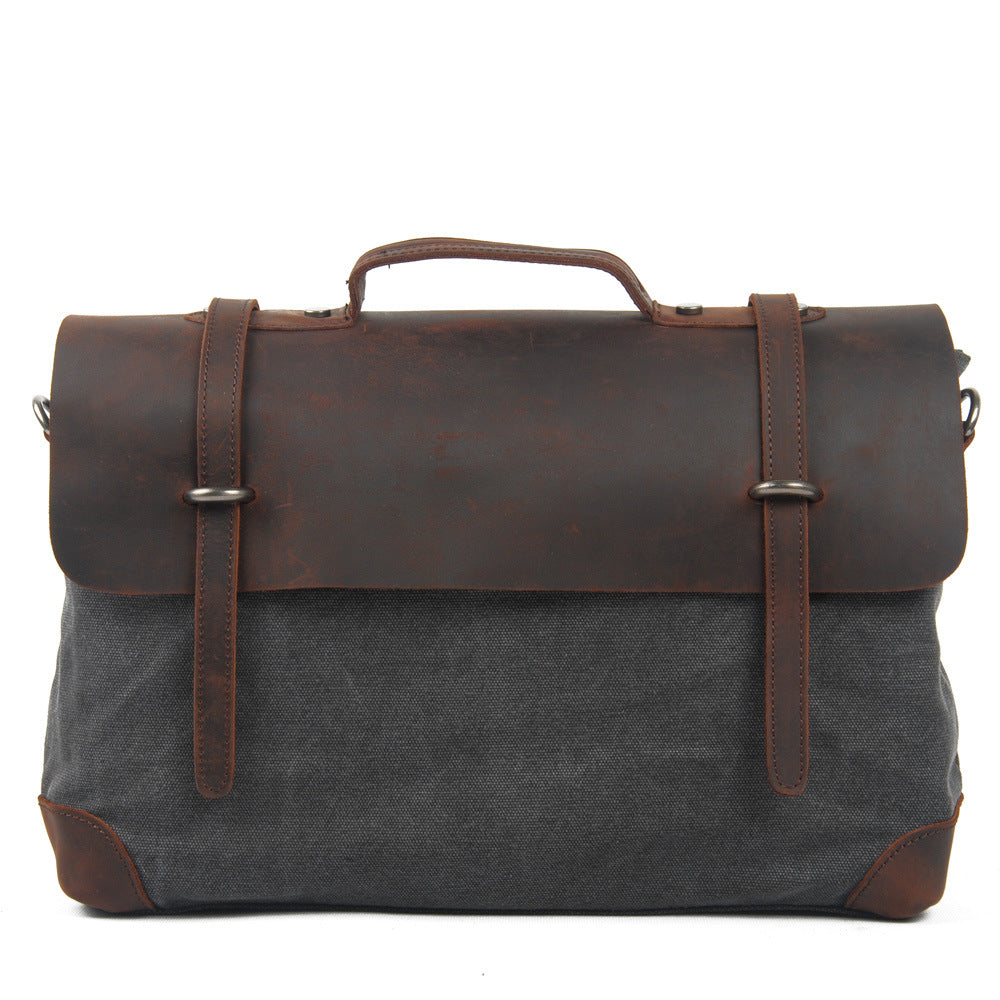 VLOVELAW 2025 Men's cowhide Crazy Horse leather with canvas shoulder bag men's bag, business, leisure, portable, messenger bag, briefcase