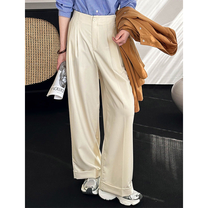 2025 Tachibana spring Korean high-waisted wide-leg pants new temperament retro Hong Kong style loose casual pants women 63030