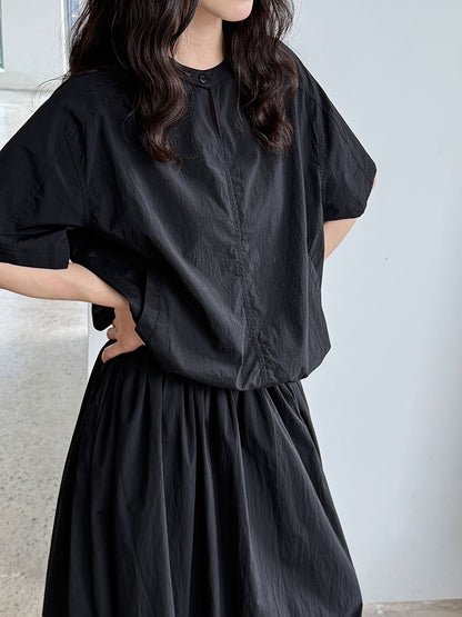 Luxi, Korean version of simple and light short-sleeved top + puffy skirt two-piece suit women's summer new 5116