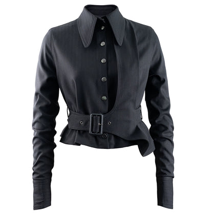 original designer, women's woolen short waist top, long-sleeved single-breasted jacket