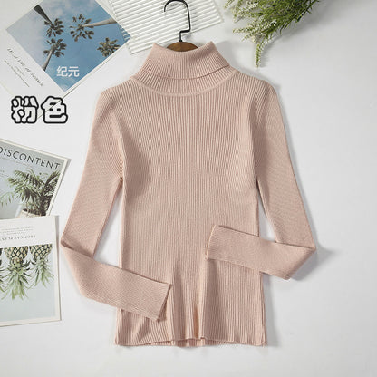 KKBOXLY Cross-border long-sleeved turtleneck bottoming shirt solid color Korean version pullover sweater (24 colors in stock) knitted bottoming sweater