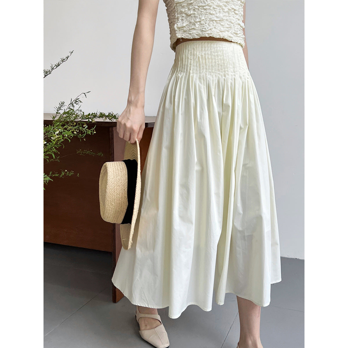 Luxi, pink high-waisted temperament design sense pleated big pendulum A-shaped skirt medium and long sweet umbrella skirt women 1626