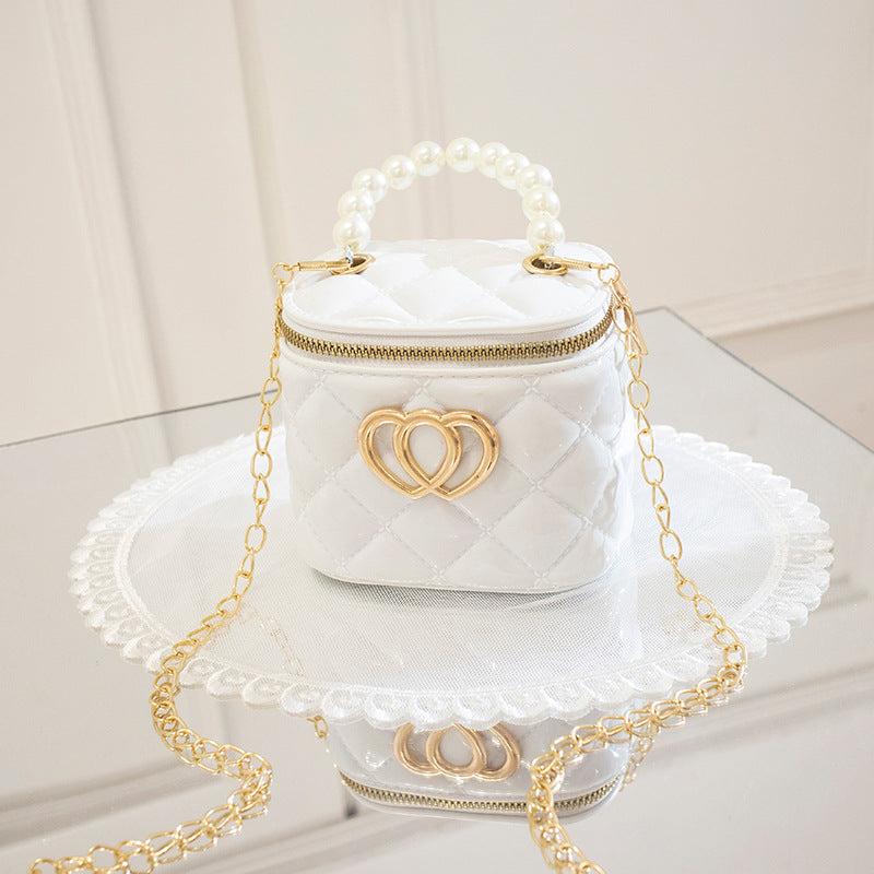 VLOVELAW Pearl Gel Bag DIY Bag Lion Ridge Bucket Bag PVC Crossbody Women's Bag Rhombus Chain Bag Women's Handbag