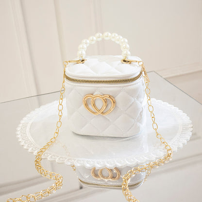 VLOVELAW Pearl Gel Bag DIY Bag Lion Ridge Bucket Bag PVC Crossbody Women's Bag Rhombus Chain Bag Women's Handbag