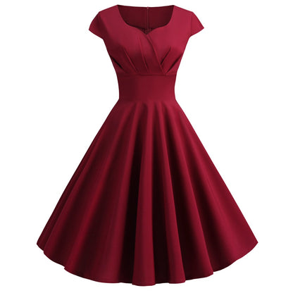 XIEYINSHE X  EBay Hot Sale New Vintage Women's V-neck Half Sleeve Waist-Tight Solid Color Wide Hem Dress One-Piece Starting Batch