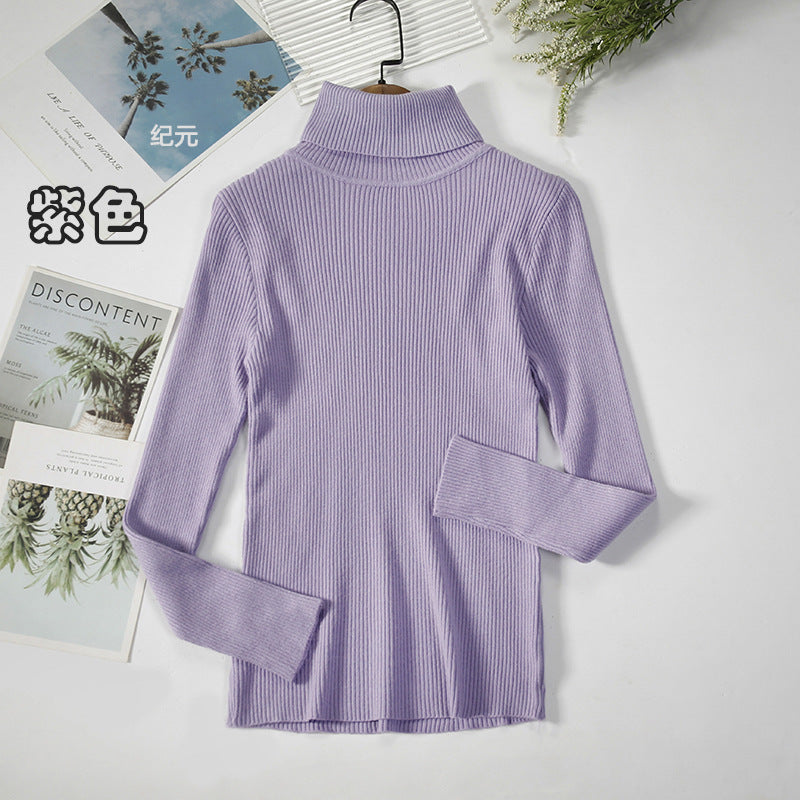 KKBOXLY Cross-border long-sleeved turtleneck bottoming shirt solid color Korean version pullover sweater (24 colors in stock) knitted bottoming sweater