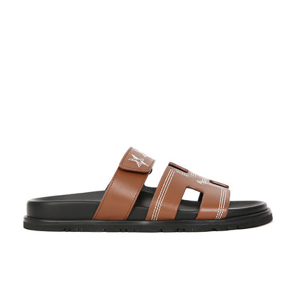 VLOVELAW  Su Cojin Same Super Second Uncle ~ New Color Leather Velcro Thick Bottom H Slippers Women's Sandals for Outer Wear Summer 2025