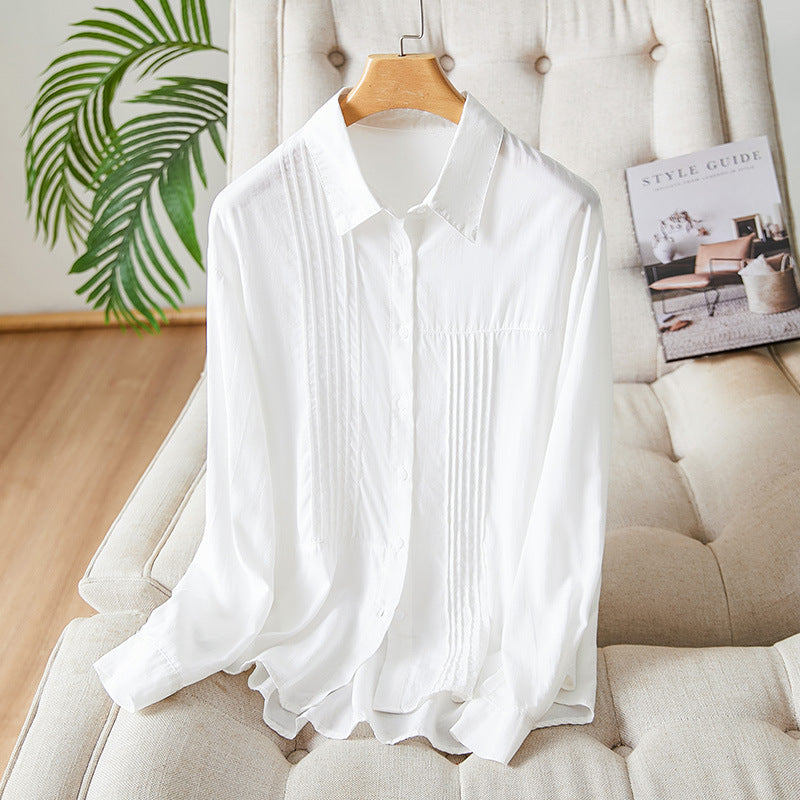 direct sales lapel collar long-sleeved shirt women's  new design organ pleated top exquisite commuter shirt