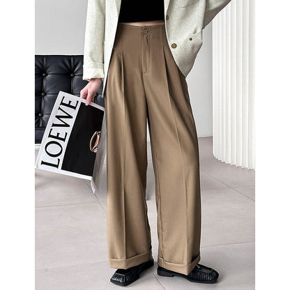 2025 Tachibana spring Korean high-waisted wide-leg pants new temperament retro Hong Kong style loose casual pants women 63030
