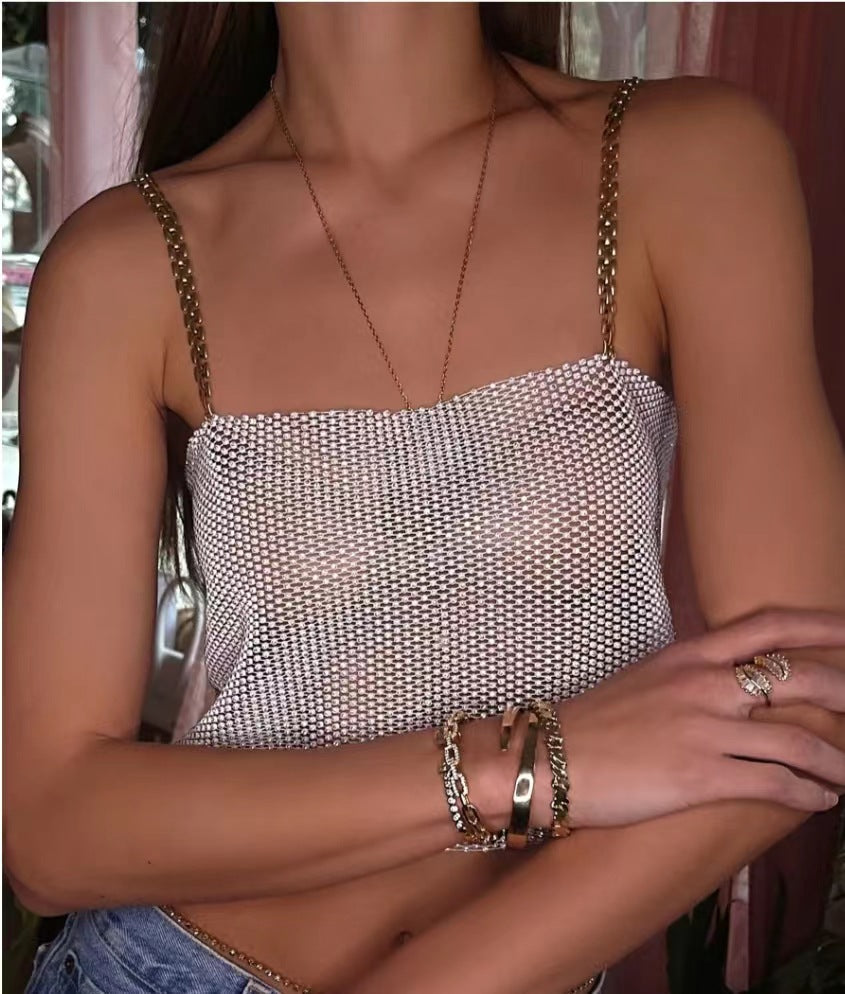 2025  120160 2025 hot-selling vest sexy rhinestone inlaid metal chain connected diamond cloth shoulder top chest vest