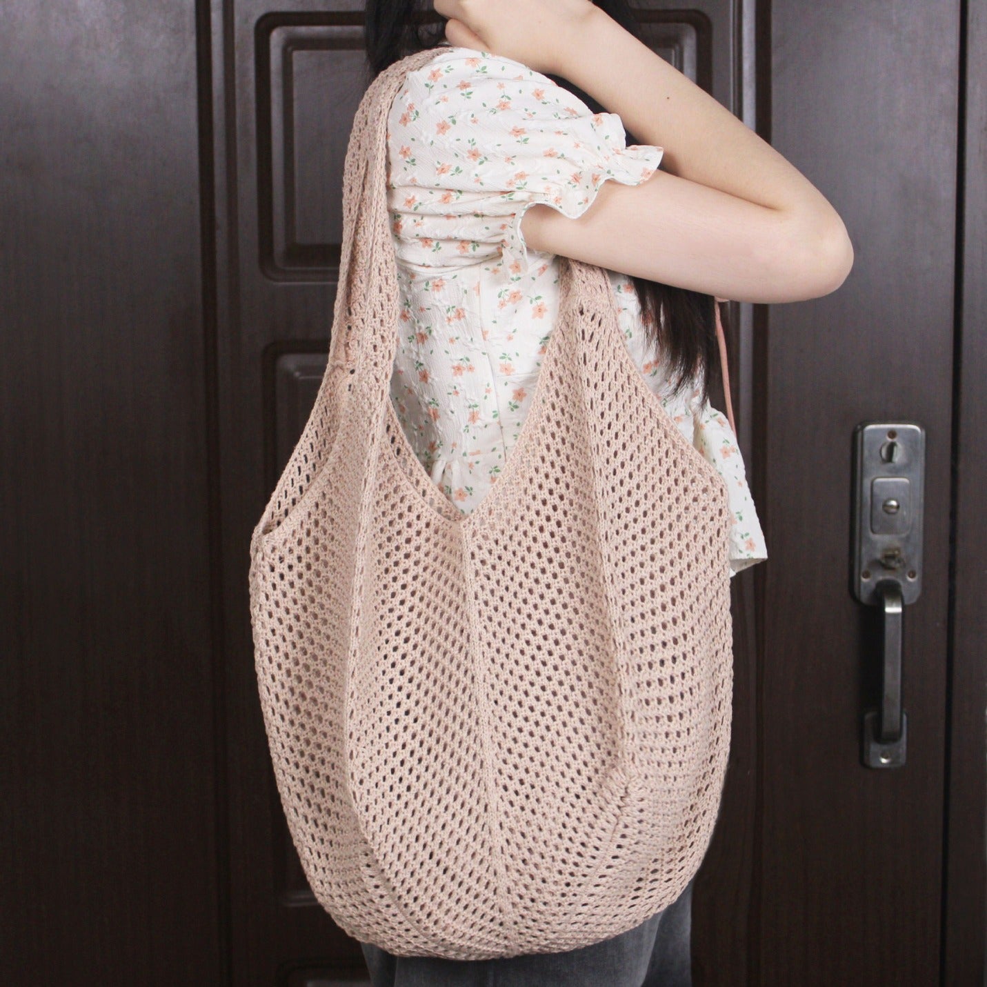 VLOVELAW South Korea Vintage Ins Shoulder Cotton Thread Woven Bag New Crochet Handbag Straw Bag Vacation Beach Bag